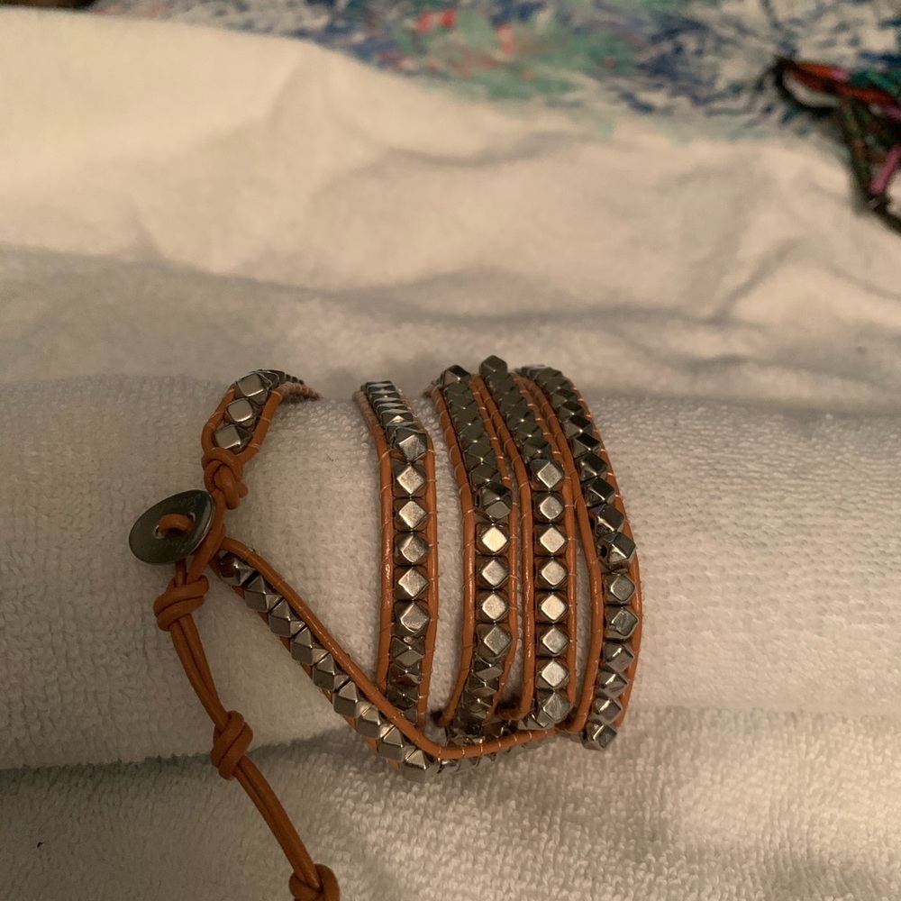 5 Wrap Leather and Metal Beads Bracelet